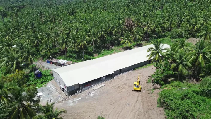 Drone view of a broiler house under construction