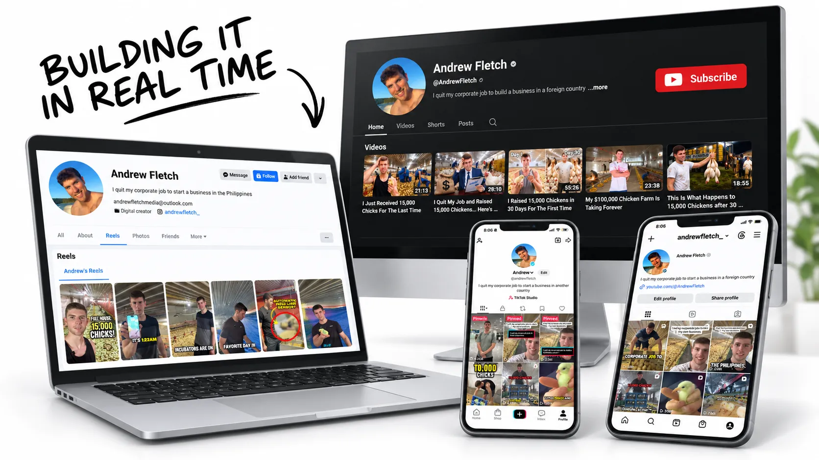 Andrew Fletch content on YouTube, Facebook, TikTok and Instagram
